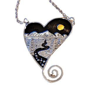 Natures Heart Earthy Gold Sunrise Valley Pendant and Chain Silver Alloy Necklace